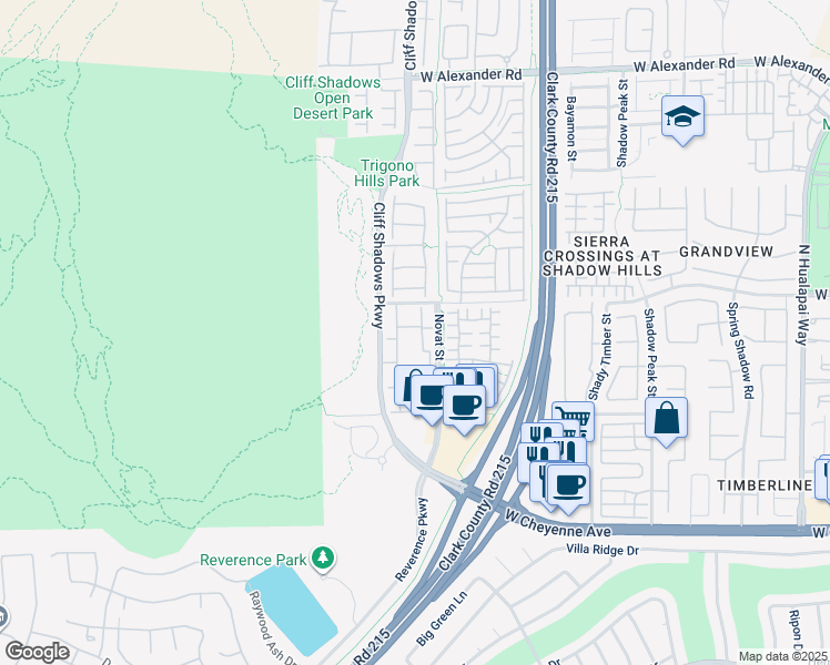 map of restaurants, bars, coffee shops, grocery stores, and more near 3541 Desert Cliff Street in Las Vegas