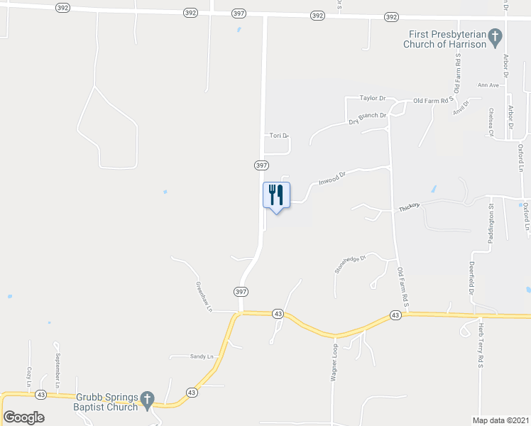 map of restaurants, bars, coffee shops, grocery stores, and more near 415 Covey Lane in Harrison