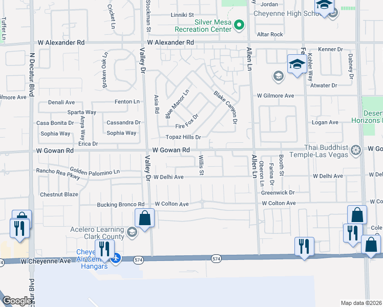 map of restaurants, bars, coffee shops, grocery stores, and more near 4020 Bonita Desert Court in North Las Vegas