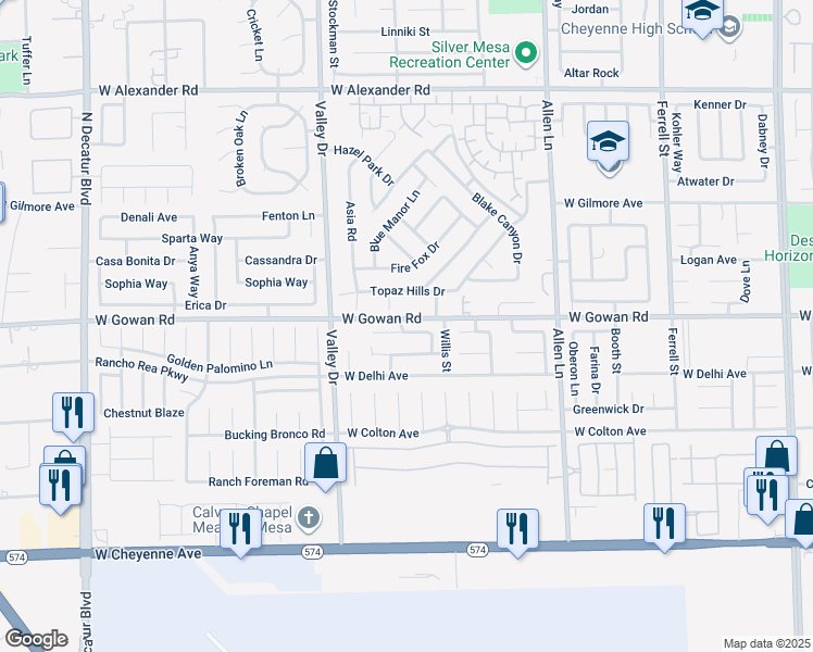 map of restaurants, bars, coffee shops, grocery stores, and more near 4036 Bonita Desert Court in North Las Vegas