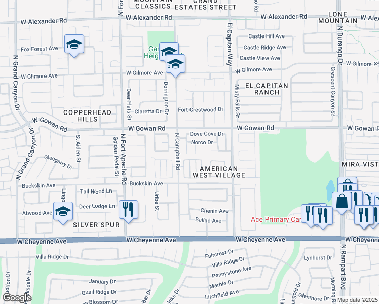 map of restaurants, bars, coffee shops, grocery stores, and more near 3514 White Diamond Drive in Las Vegas