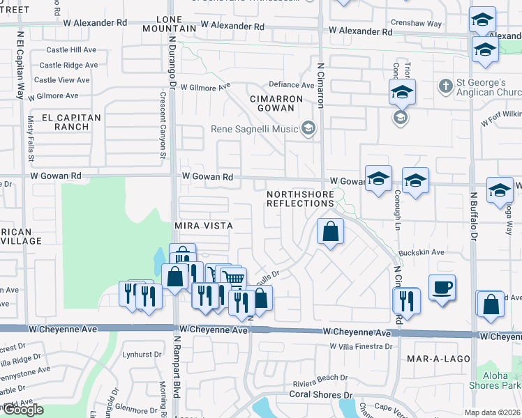 map of restaurants, bars, coffee shops, grocery stores, and more near 3525 Dover Bay Street in Las Vegas