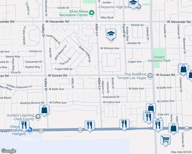 map of restaurants, bars, coffee shops, grocery stores, and more near 3712 Alderwood Drive in North Las Vegas