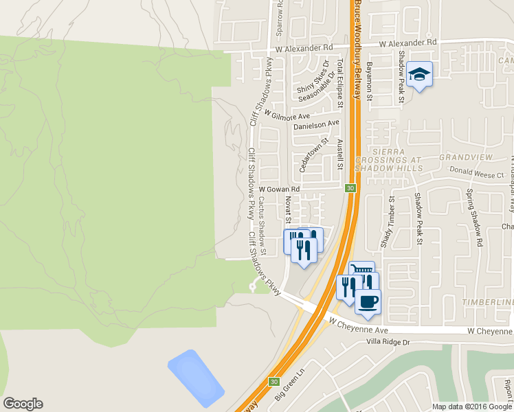 map of restaurants, bars, coffee shops, grocery stores, and more near 3515 Cactus Shadow Street in Las Vegas