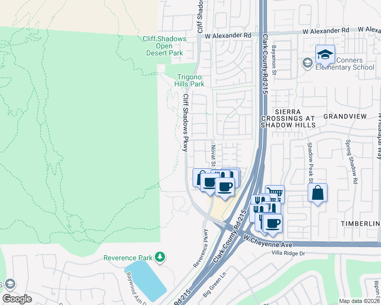 map of restaurants, bars, coffee shops, grocery stores, and more near 3515 Cactus Shadow Street in Las Vegas