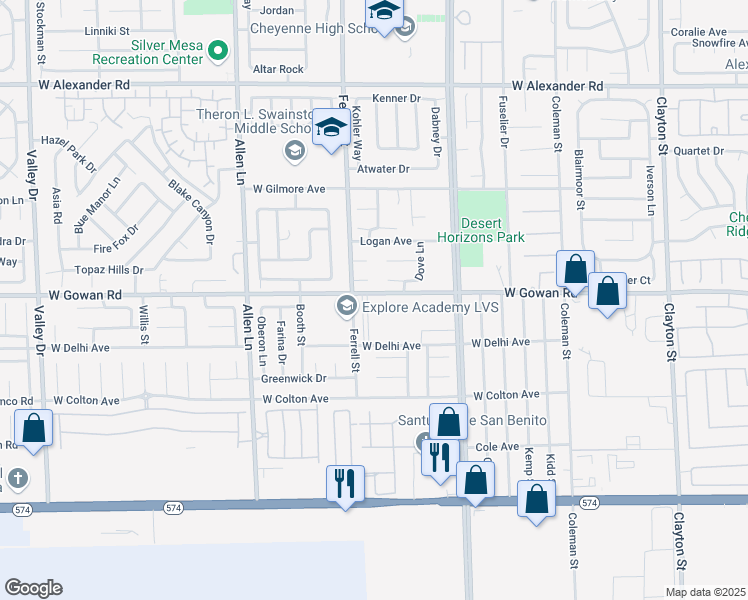 map of restaurants, bars, coffee shops, grocery stores, and more near 3556 Valley Lily Street in North Las Vegas