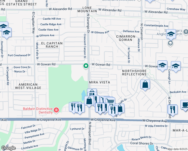 map of restaurants, bars, coffee shops, grocery stores, and more near 8465 Blazing Sun Avenue in Las Vegas