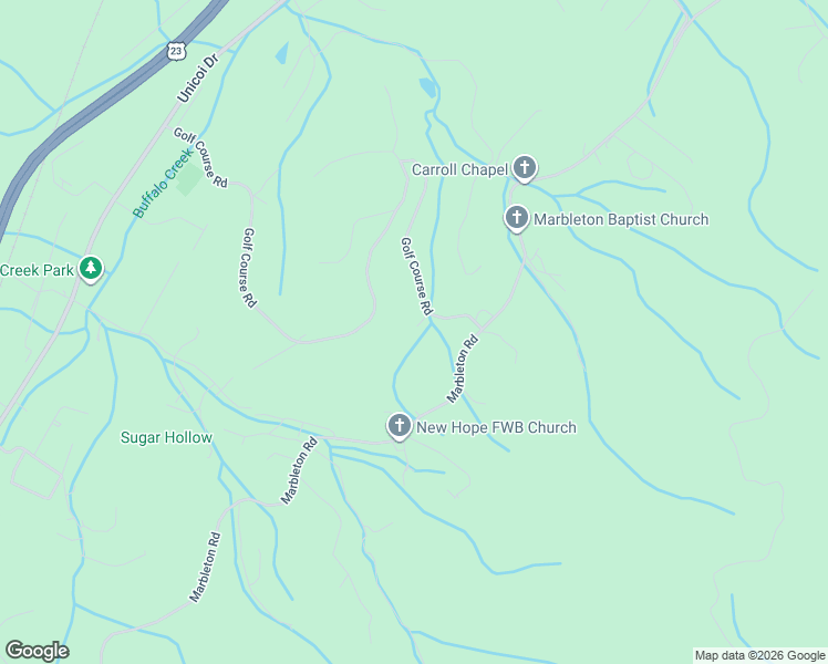 map of restaurants, bars, coffee shops, grocery stores, and more near 372 Golf Course Road in Unicoi