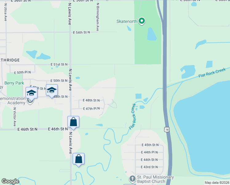 map of restaurants, bars, coffee shops, grocery stores, and more near 2706 East 49th Street North in Tulsa