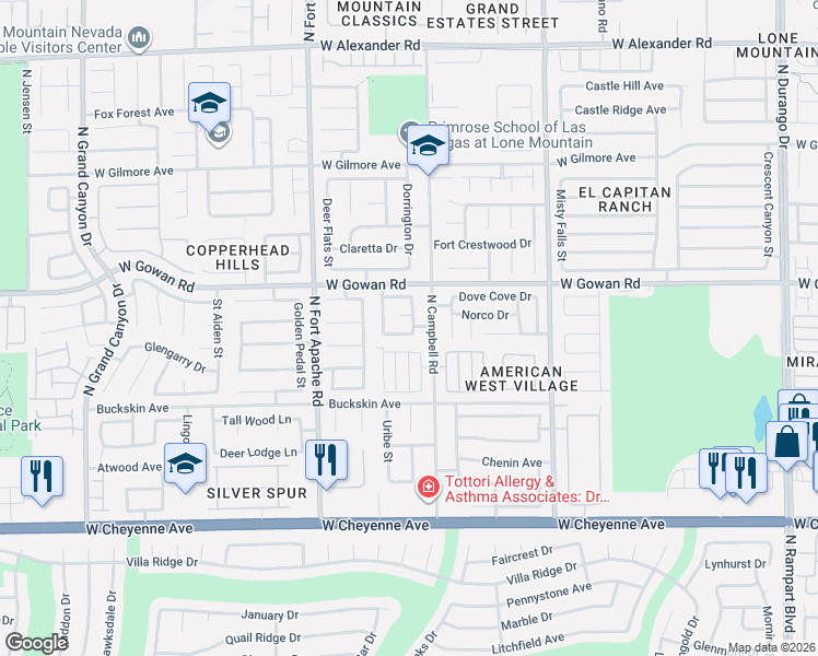 map of restaurants, bars, coffee shops, grocery stores, and more near 9038 Indian Valley Drive in Las Vegas