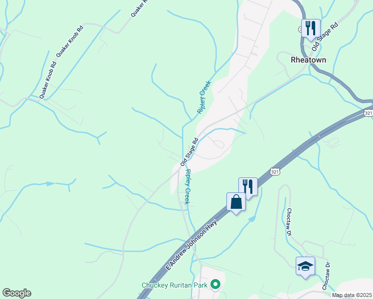 map of restaurants, bars, coffee shops, grocery stores, and more near 5525 Old Stage Road in Chuckey