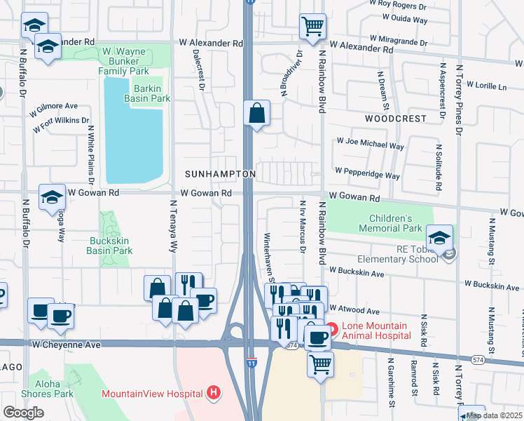 map of restaurants, bars, coffee shops, grocery stores, and more near 3512 Winterhaven Street in Las Vegas