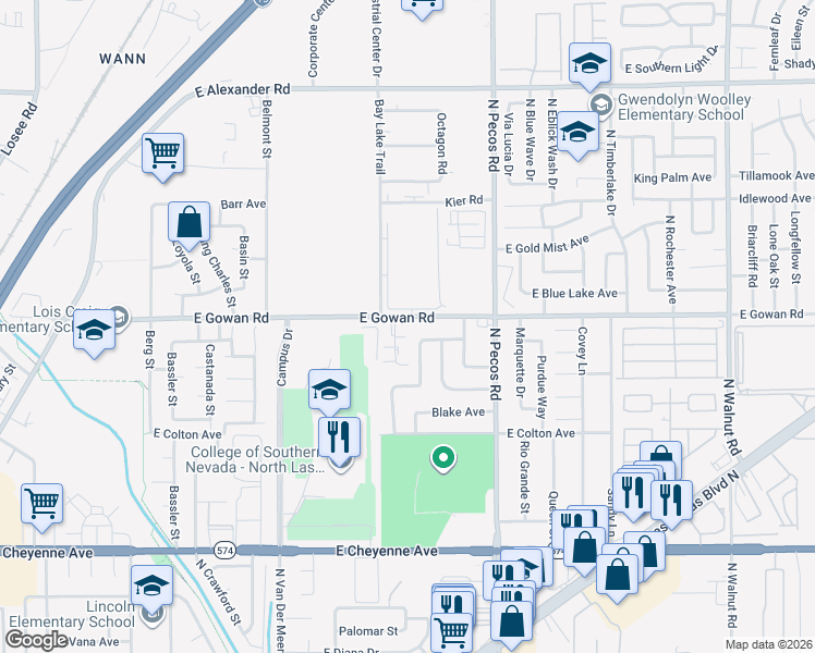 map of restaurants, bars, coffee shops, grocery stores, and more near 3544d Rio Robles Drive in North Las Vegas