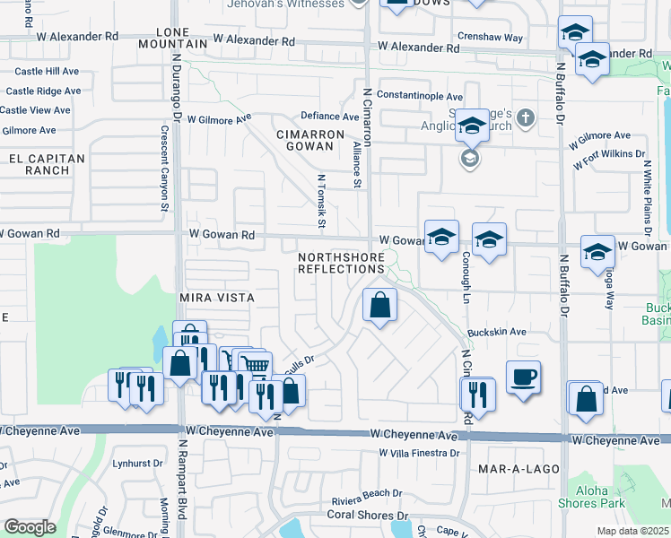 map of restaurants, bars, coffee shops, grocery stores, and more near 3520 Round Valley Way in Las Vegas