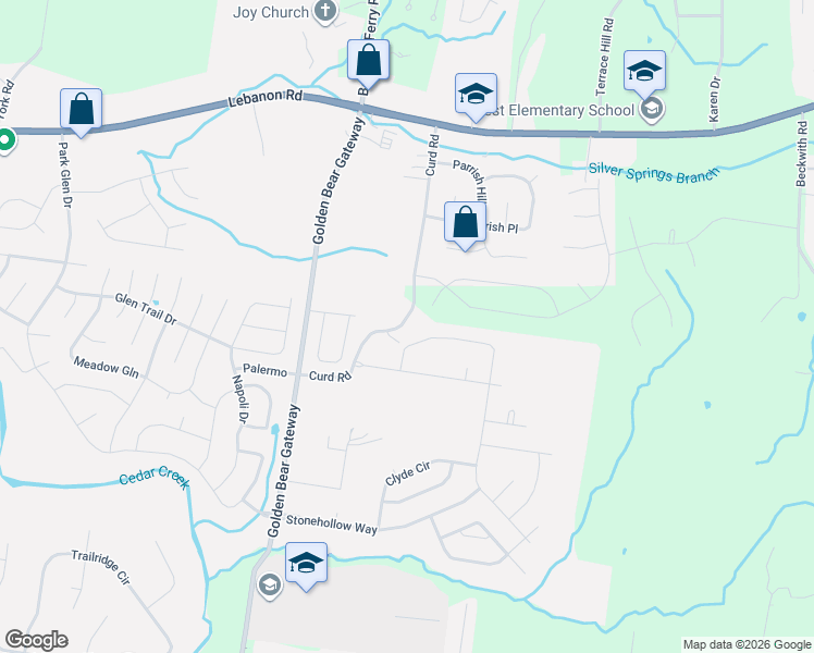 map of restaurants, bars, coffee shops, grocery stores, and more near 2760 Curd Road in Mt. Juliet