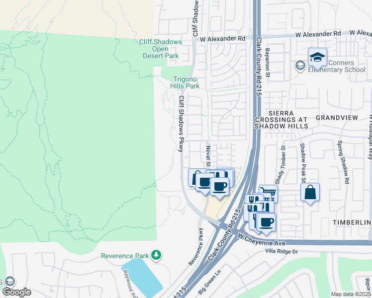 map of restaurants, bars, coffee shops, grocery stores, and more near 3545 Cactus Shadow Street in Las Vegas