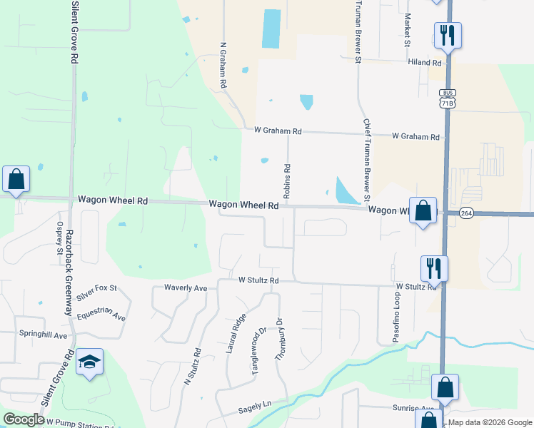 map of restaurants, bars, coffee shops, grocery stores, and more near 4488 Warwick Cove in Springdale