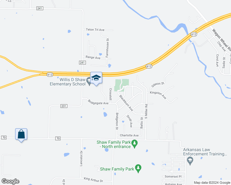 map of restaurants, bars, coffee shops, grocery stores, and more near 7657 Blackburn Avenue in Springdale