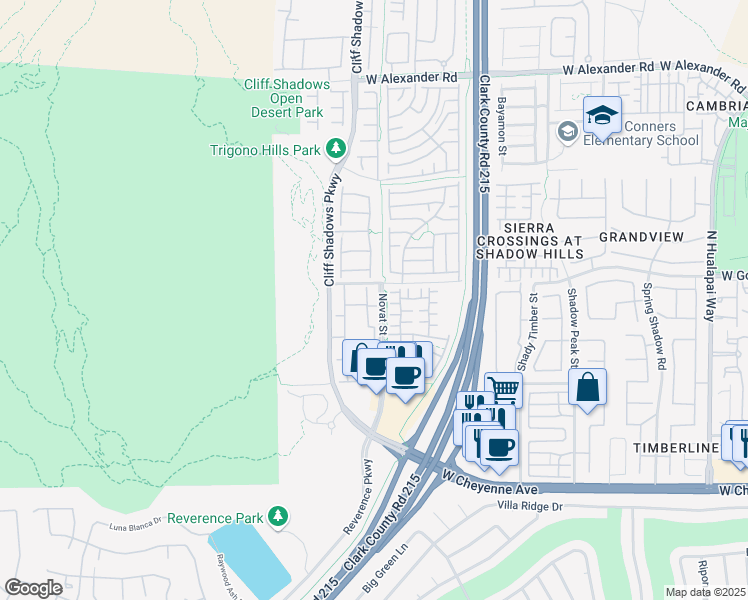 map of restaurants, bars, coffee shops, grocery stores, and more near 3544 Desert Cliff Street in Las Vegas