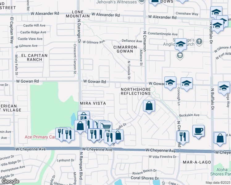 map of restaurants, bars, coffee shops, grocery stores, and more near 3540 Tuscany Village Drive in Las Vegas