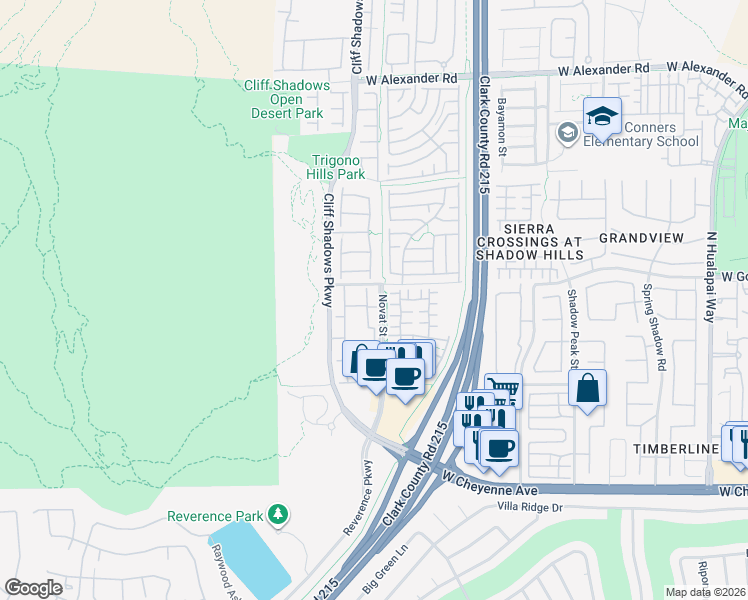 map of restaurants, bars, coffee shops, grocery stores, and more near 3544 Desert Cliff Street in Las Vegas