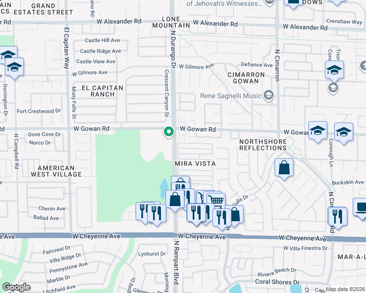 map of restaurants, bars, coffee shops, grocery stores, and more near 8468 Indigo Sky Avenue in Las Vegas