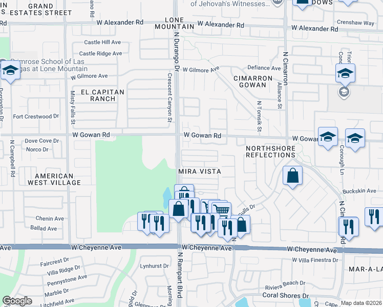 map of restaurants, bars, coffee shops, grocery stores, and more near 8465 Blazing Sun Avenue in Las Vegas