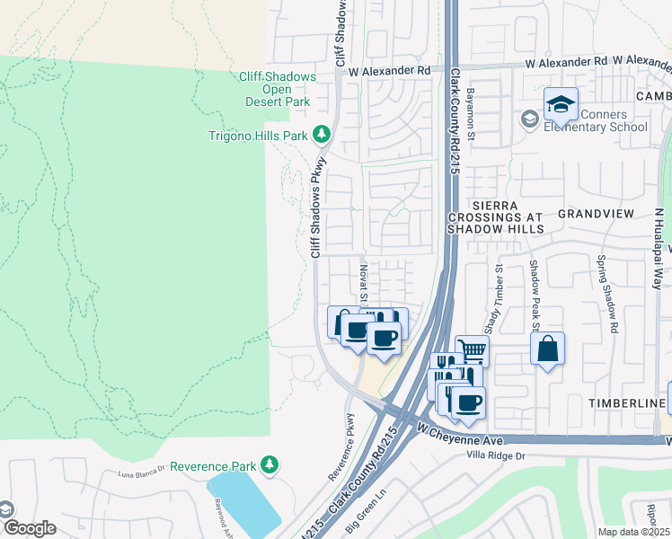 map of restaurants, bars, coffee shops, grocery stores, and more near 3541 Desert Cliff Street in Las Vegas