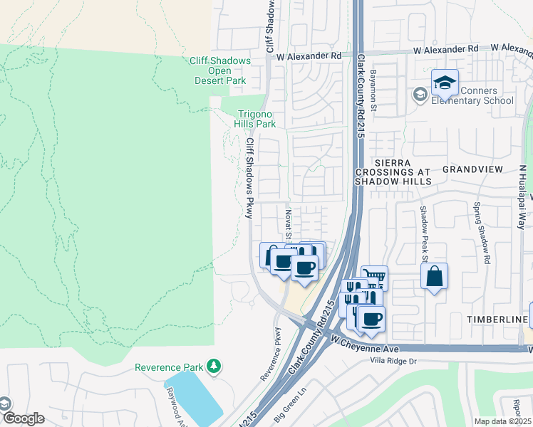 map of restaurants, bars, coffee shops, grocery stores, and more near 3541 Desert Cliff Street in Las Vegas