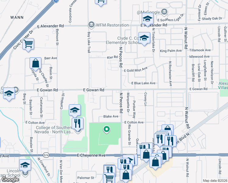 map of restaurants, bars, coffee shops, grocery stores, and more near 3536 Orvis Street in Las Vegas