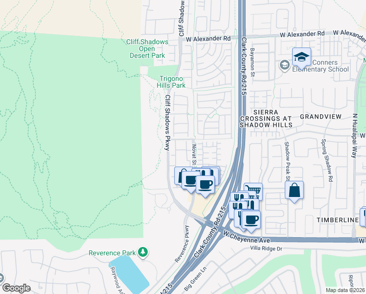 map of restaurants, bars, coffee shops, grocery stores, and more near 3541 Desert Cliff Street in Las Vegas
