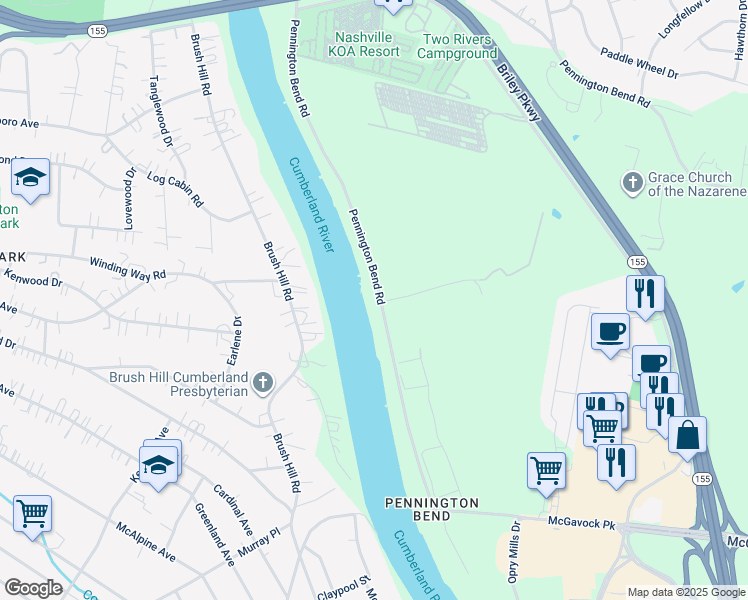 map of restaurants, bars, coffee shops, grocery stores, and more near 2333 Pennington Bend Road in Nashville