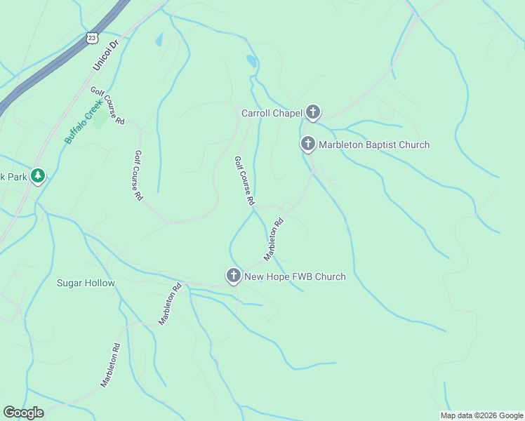 map of restaurants, bars, coffee shops, grocery stores, and more near 372 Golf Course Road in Unicoi