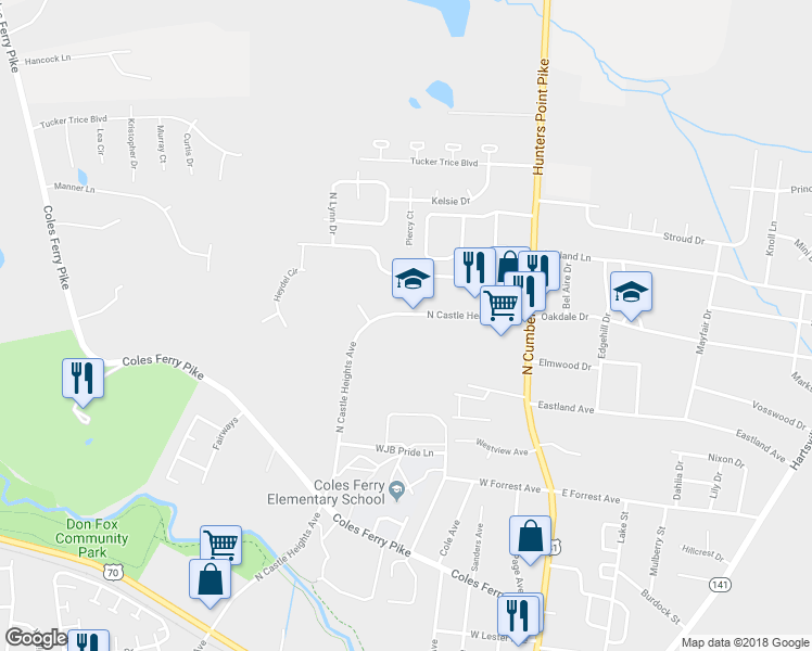 map of restaurants, bars, coffee shops, grocery stores, and more near 1020a North Castle Heights Avenue in Lebanon