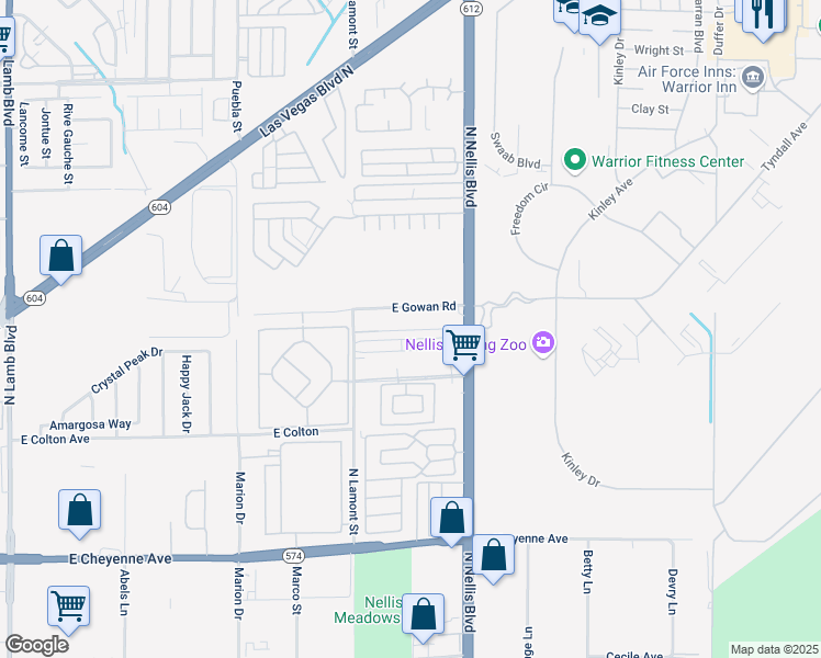map of restaurants, bars, coffee shops, grocery stores, and more near 3545 North Nellis Boulevard in Las Vegas