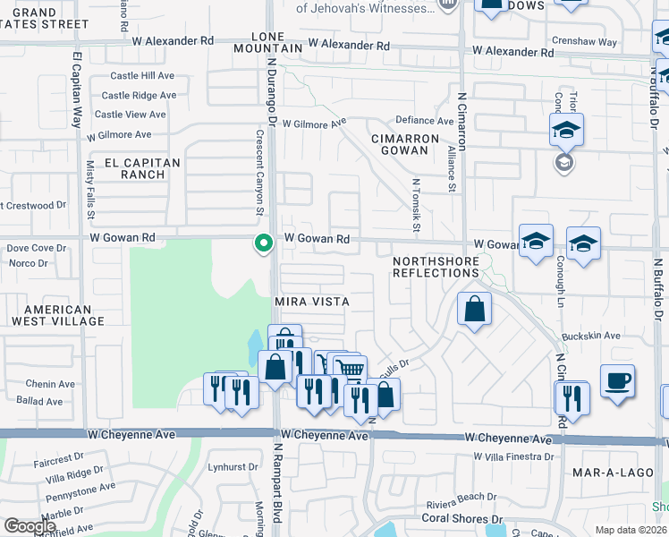 map of restaurants, bars, coffee shops, grocery stores, and more near 8409 Blazing Sun Avenue in Las Vegas