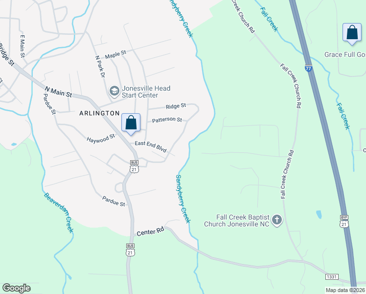 map of restaurants, bars, coffee shops, grocery stores, and more near 212 East End Boulevard in Jonesville