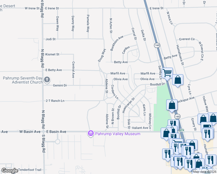 map of restaurants, bars, coffee shops, grocery stores, and more near 361 Abilene Street in Pahrump