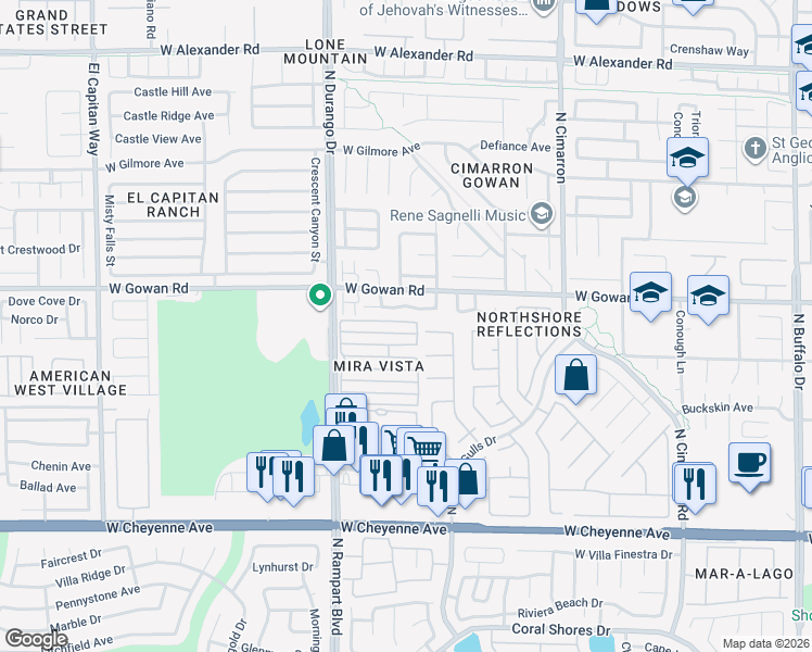 map of restaurants, bars, coffee shops, grocery stores, and more near 8409 Blazing Sun Avenue in Las Vegas
