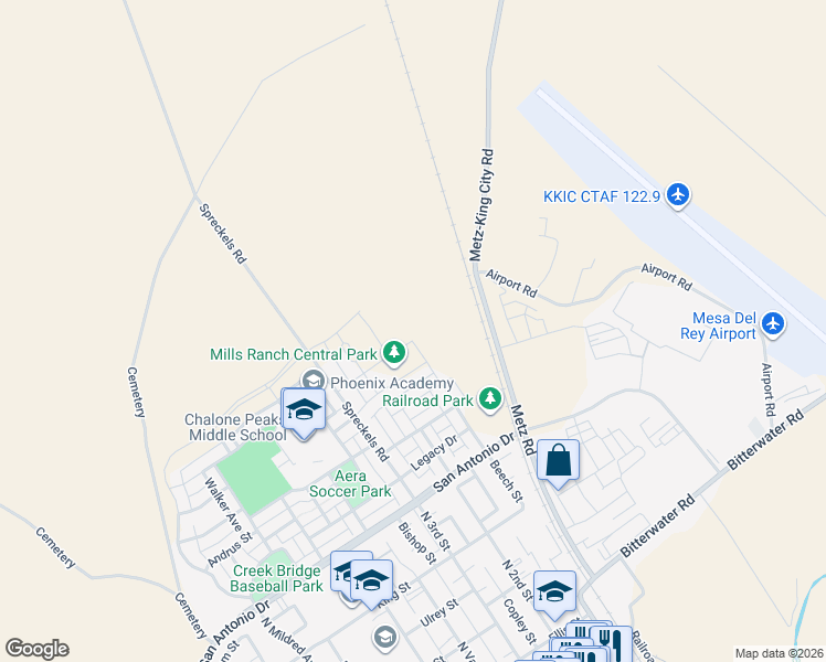 map of restaurants, bars, coffee shops, grocery stores, and more near 96 Boston Lane in King City