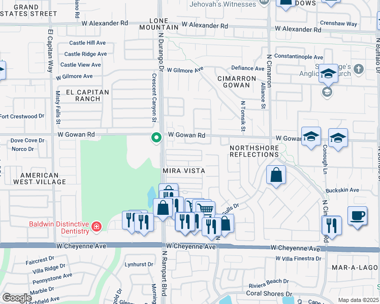 map of restaurants, bars, coffee shops, grocery stores, and more near 8425 Blazing Sun Avenue in Las Vegas