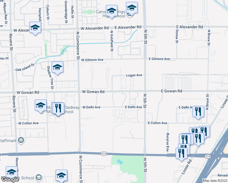 map of restaurants, bars, coffee shops, grocery stores, and more near 26 East Gowan Road in North Las Vegas