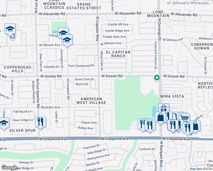 map of restaurants, bars, coffee shops, grocery stores, and more near 8713 Texas Bronco Avenue in Las Vegas