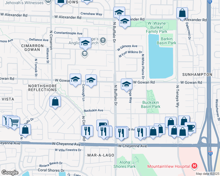 map of restaurants, bars, coffee shops, grocery stores, and more near 3553 Unique Way in Las Vegas