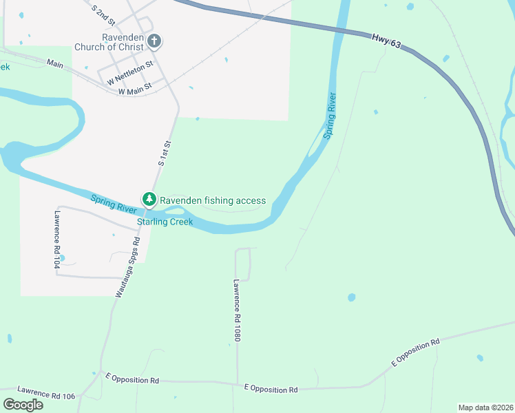 map of restaurants, bars, coffee shops, grocery stores, and more near 1070 in Ravenden