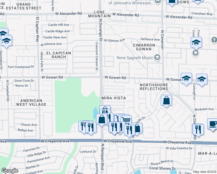 map of restaurants, bars, coffee shops, grocery stores, and more near 8461 Blazing Sun Avenue in Las Vegas