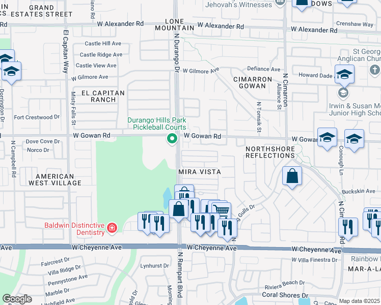 map of restaurants, bars, coffee shops, grocery stores, and more near 8461 Blazing Sun Avenue in Las Vegas