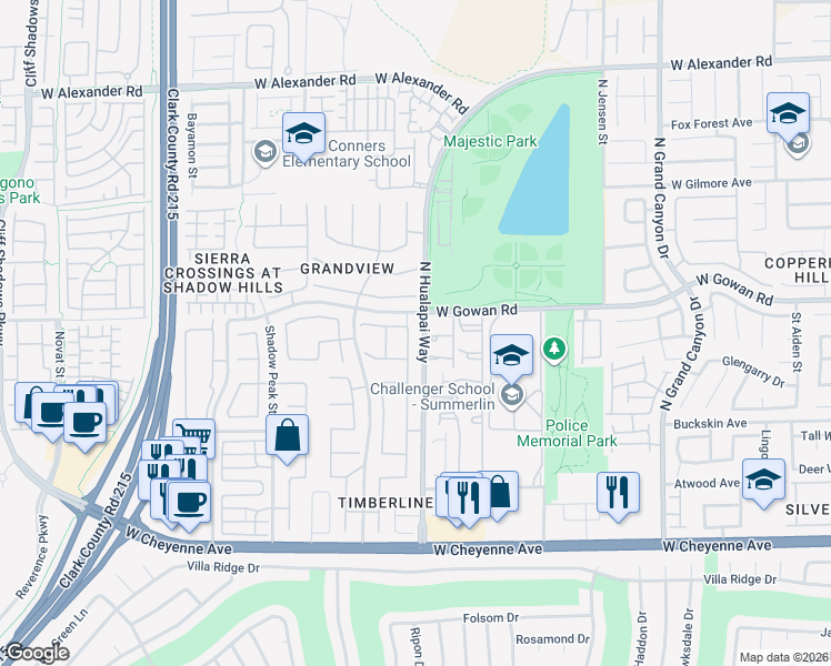 map of restaurants, bars, coffee shops, grocery stores, and more near 3520 Lacebark Pine Street in Las Vegas
