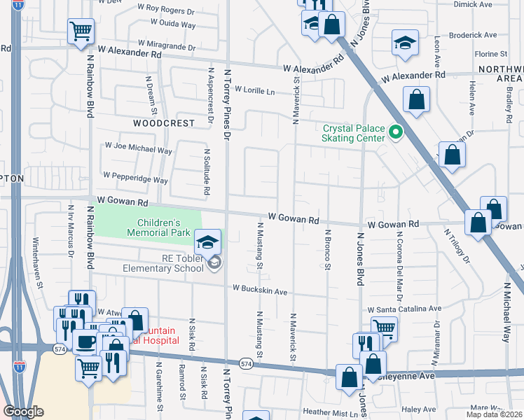 map of restaurants, bars, coffee shops, grocery stores, and more near 6316 West Gowan Road in Las Vegas