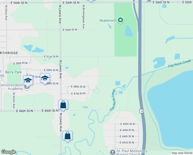 map of restaurants, bars, coffee shops, grocery stores, and more near 2706 East 49th Street North in Tulsa